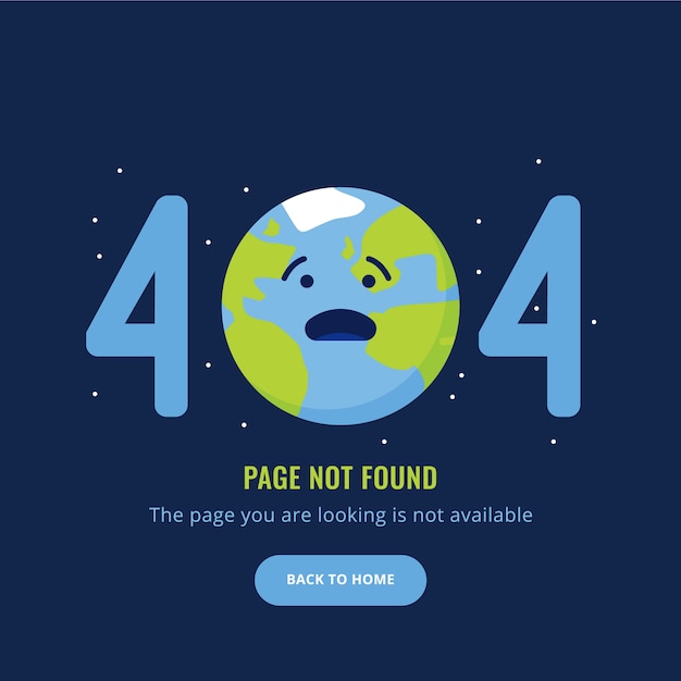 404 Error page not found illustration with sad earth
