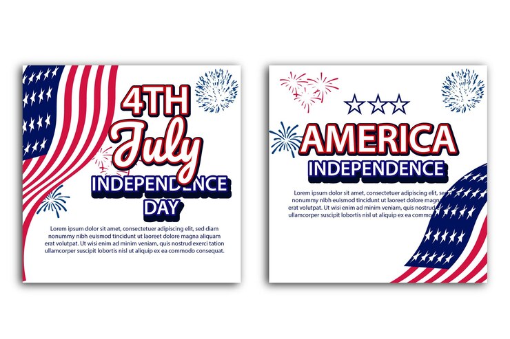 4th of July Social media post Vector illustration USA flag waving with stars and firecracker