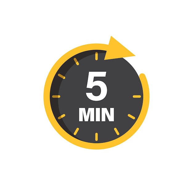 5 minutes on stopwatch icon in flat style clock face timer vector illustration on isolated background countdown sign business concept