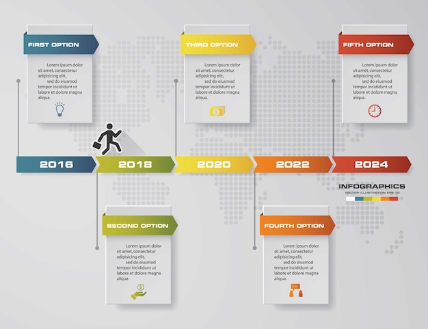 5 seçenekli işletmeniz için infografik tasarım öğeleri. 5 adımlı zaman çizelgesi sunumu