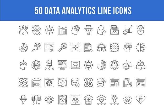 50 Data Analytics Line Icons