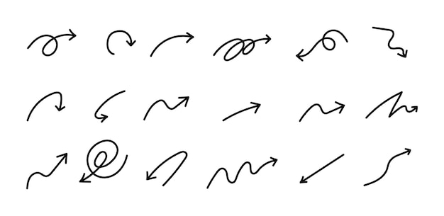 53 Hand drawn Doodle arrows set spiral arrowss curve wave arrow Vector Illustration