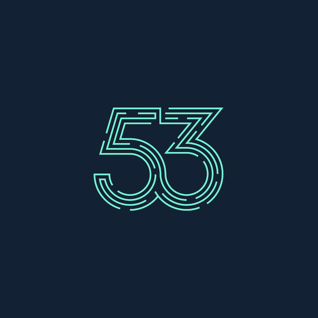 53 number fifty three abstract technology lines geometric logo design vector icon illustration
