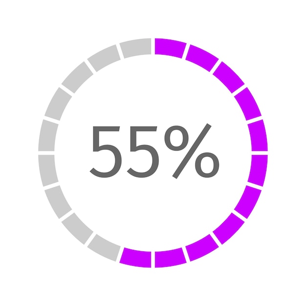 55 percent filled round loading bar transfer buffering progress waiting or downloading symbol