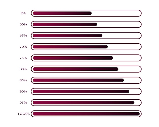 55 to 100 percentage infographics full battery charge energy level progress growth power vector