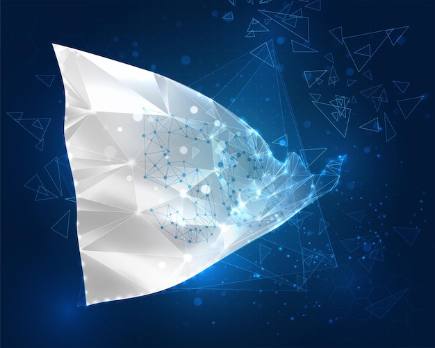 5g vector flag virtual abstract 3d object from triangular polygons on a blue background