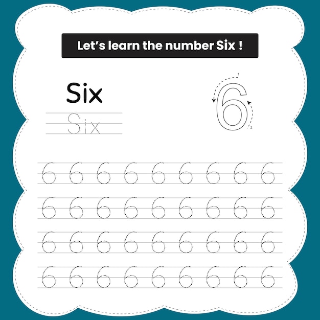 6 number tracing practice worksheet