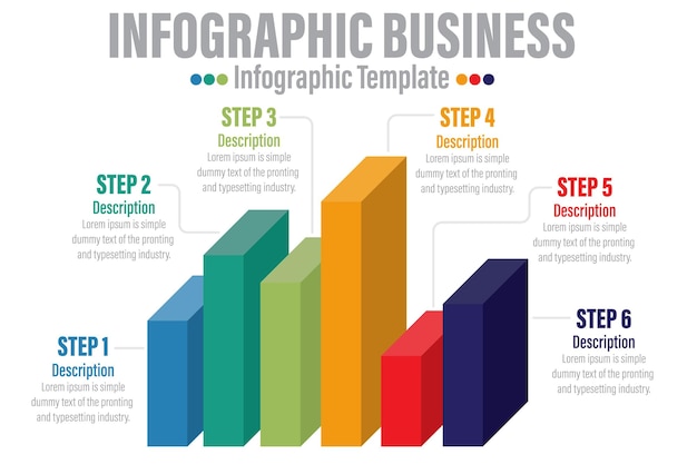 6 Steps or six option Vector creative infographic of columns bar chart with seven options Modern comparison business table isolated on transparent background Design timeline with data slide template