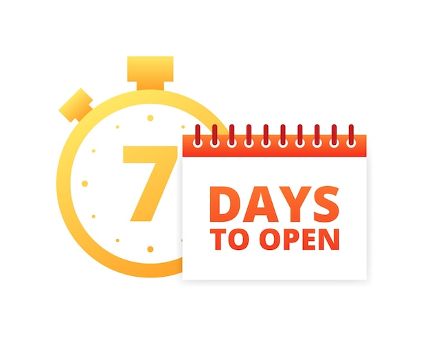 7 Days to open icon Timer icon Flat style Vector icon