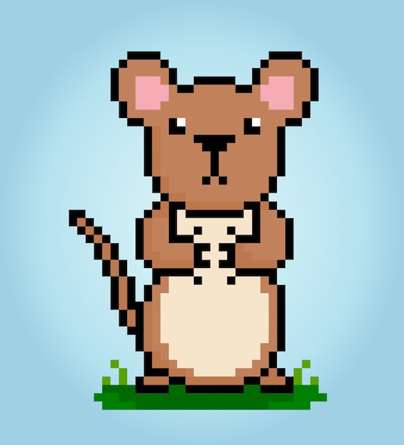 8 bit pixel mouse is standing animals for cross stitches patterns in vector illustration