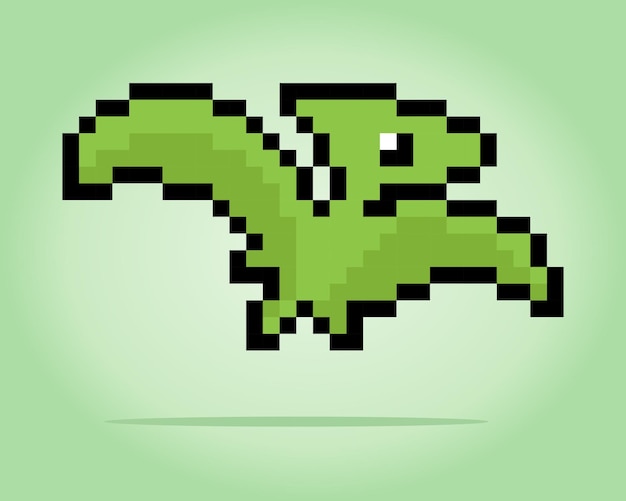 8 bit pixel of flying dinosaur Animals in vector illustrations for Cross Stitch patterns