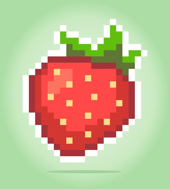 8 bit pixel of Strawberry Fruits pixel for game assets in vector illustrations