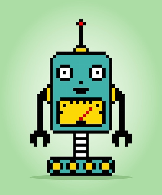 8 bit pixel robot in vector illustrations for game assets