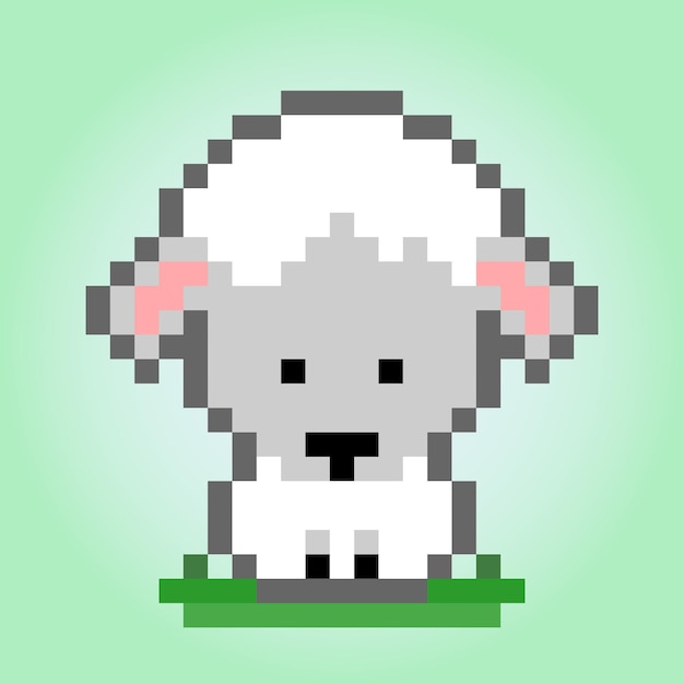 8 bit pixel sheep animal for game assets and cross stitch pattern in vector illustration