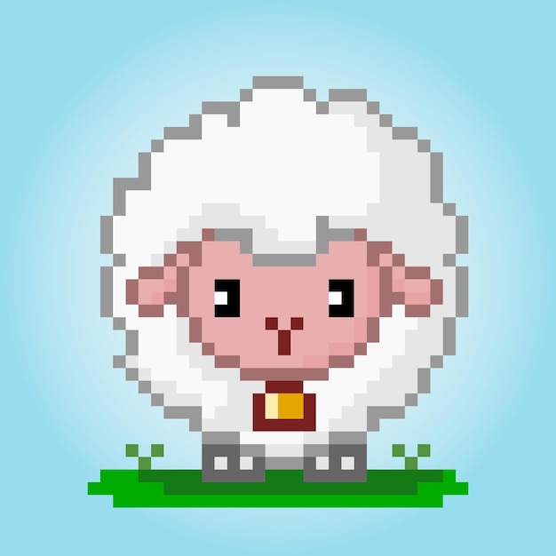 8 bit pixel sheep animal for game assets and cross stitch pattern in vector illustration