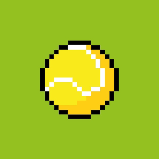 8 bit pixel tennis ball Vector illustration Green background