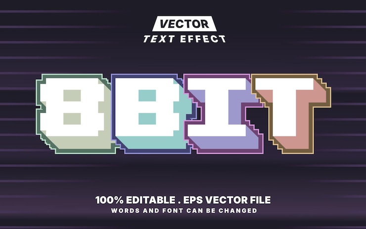 Vektör 8bit editable text effect
