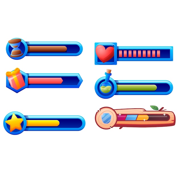 8bit pixel arcade game experience bars and energy levels vector UI interface elements Arcade video