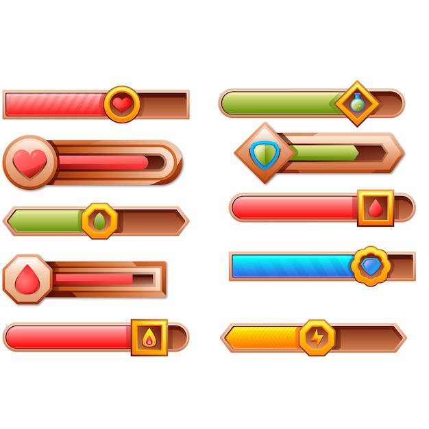 8bit pixel arcade game experience bars and energy levels vector ui interface elements arcade video