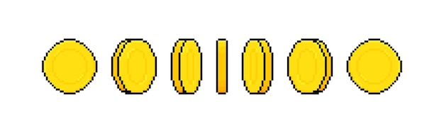 8bit pixel art coin animation Pixel money animated frames Gold coin design for gameing