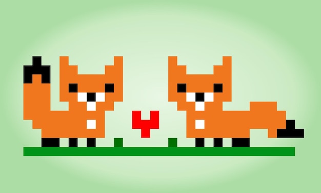 8bit pixel of fox animal in vector illustration for cross stitch and game assets