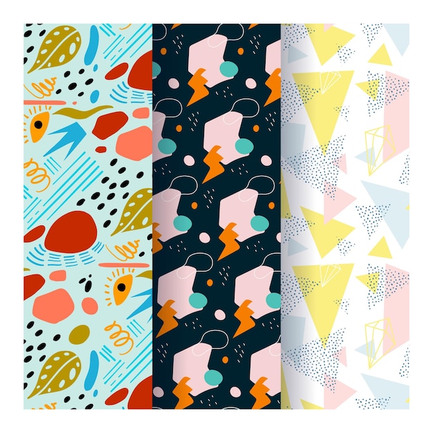 90s collection of seamless patterns set of abstract vivid vector graphics in retro vintage style