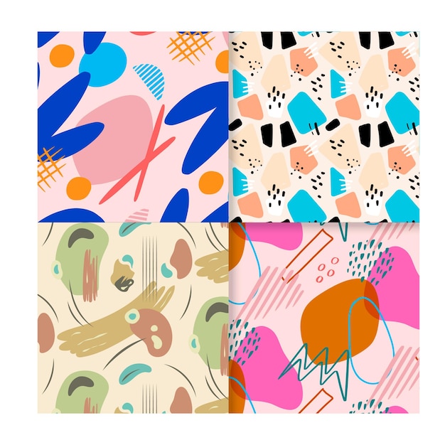 90s Collection of seamless patterns Set of abstract vivid vector graphics in retro vintage style