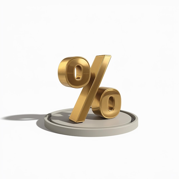 A 3D representation of the percentage symbol which is metallic and has a golden hue