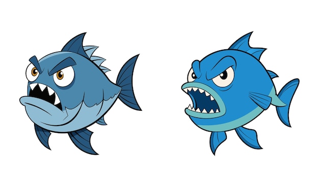 A angry fish cartoon character set illustration
