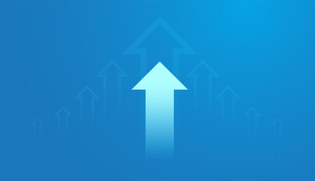 A Big arrows pointing up fot growing trend on light blue background showing the business finance