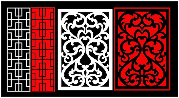 a black and red decorative panel with a pattern of the word hinge on it.
