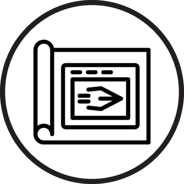 a black and white circle with a arrow pointing to the right