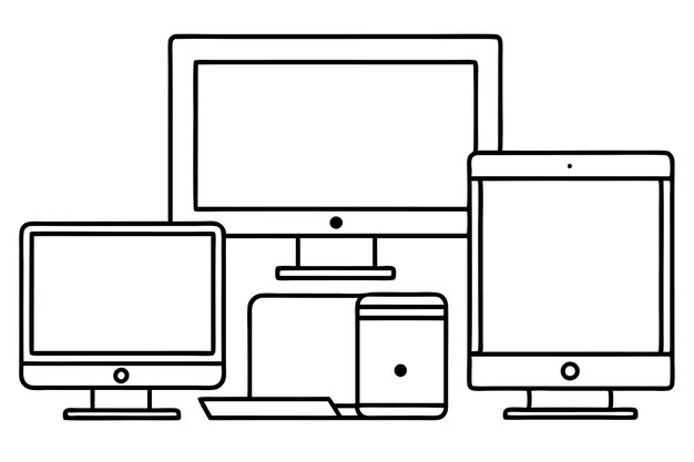 a black and white drawing of a computer monitor and a monitor