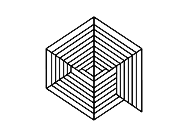 a black and white drawing of a cube with a white background