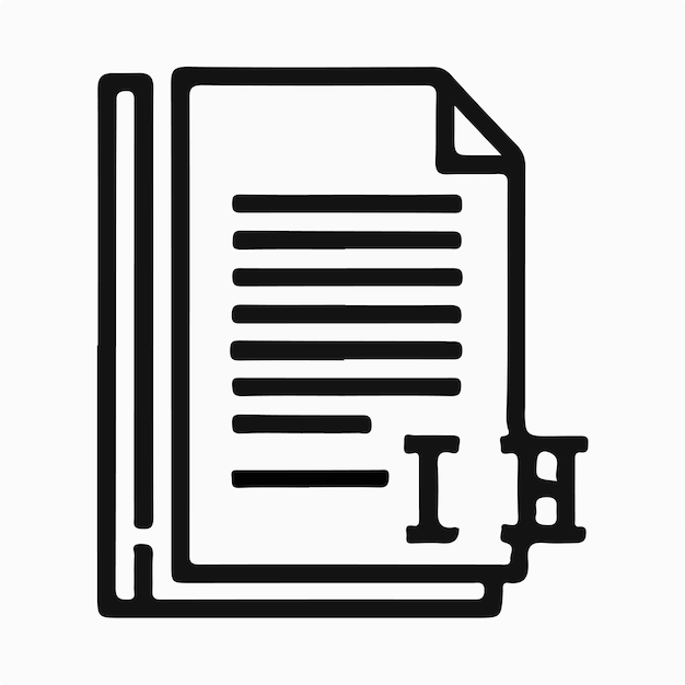 a black and white drawing of a piece of paper with the word i in the middle
