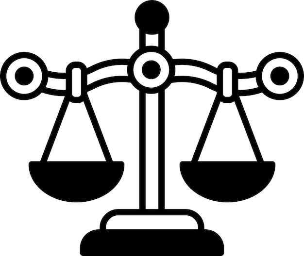 a black and white drawing of a scale with two equal weights on each side