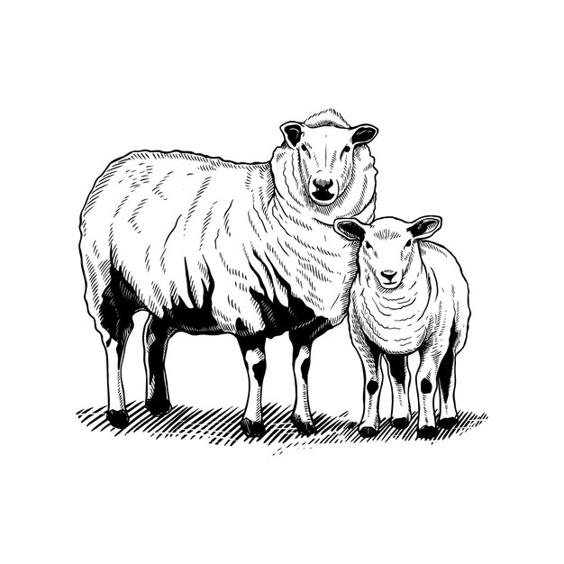 a black and white drawing of a sheep