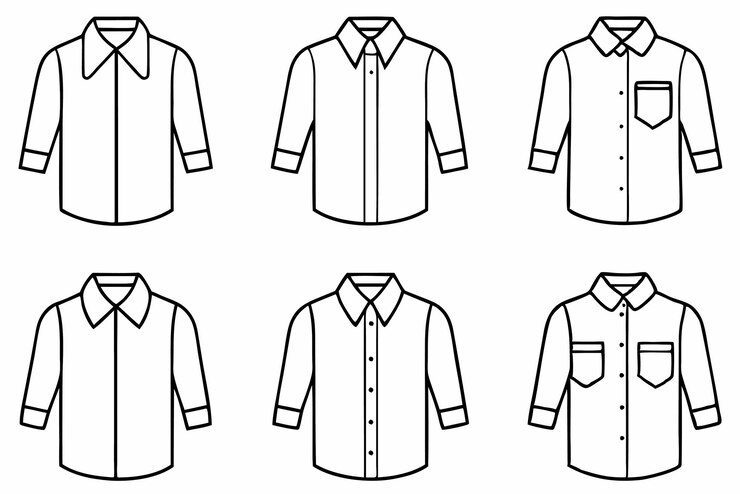 Vektör a black and white drawing of a shirt with a white collar and a shirt with a pocket