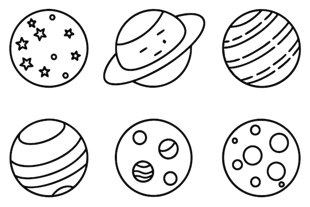 a black and white drawing of planets with the sun on the top