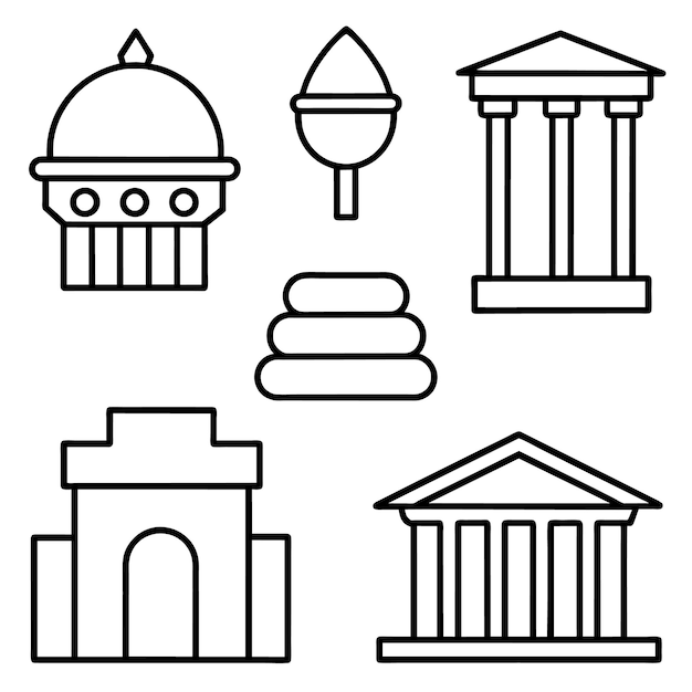 a black and white image of a building with columns and columns illustration