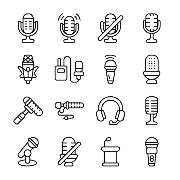 a black and white image of a set of icons with a microphone and a microphone