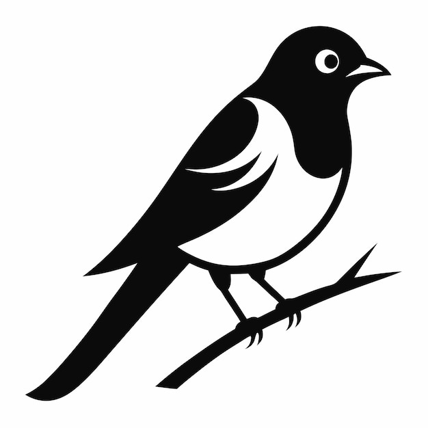 A black and white vector and illustration of a small bird silhouette