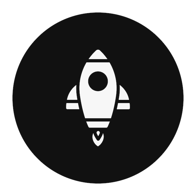 a black circle with a rocket on it