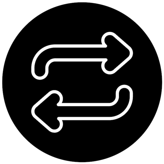 a black circle with a white arrow pointing to the left