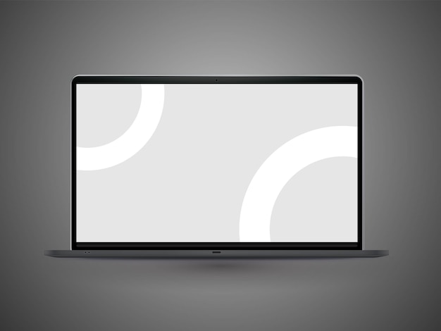 a black laptop with a white screen that says the screen