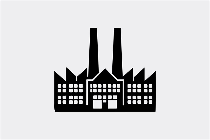 Vektör a black silhouette of a factory with two tall smokestacks