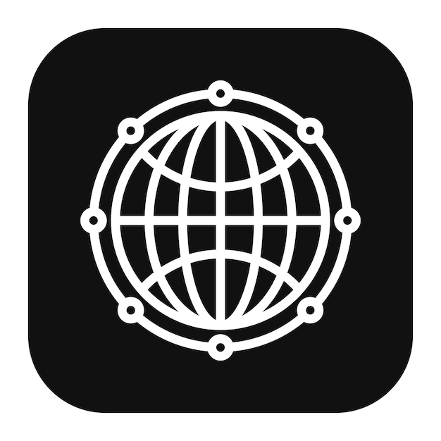 a black square with a globe on it and a black background