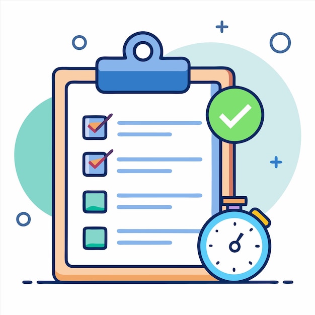 a blue and green diagram with a clock on it