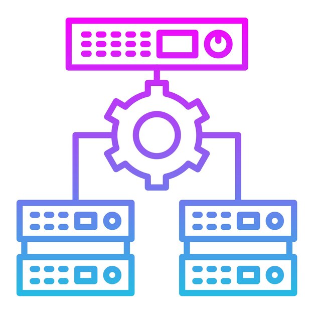 a blue and purple diagram with a gear gear on it