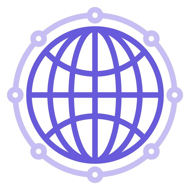 a blue and purple planet with a purple circle and dots around it